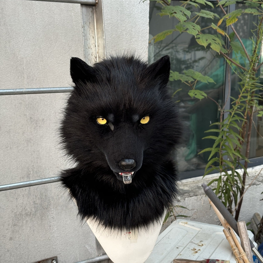 [Stock]Movable Jaw Black Wolf Head Realistic Fursuit Headpiece Cosplay Mask Halloween Costumes
