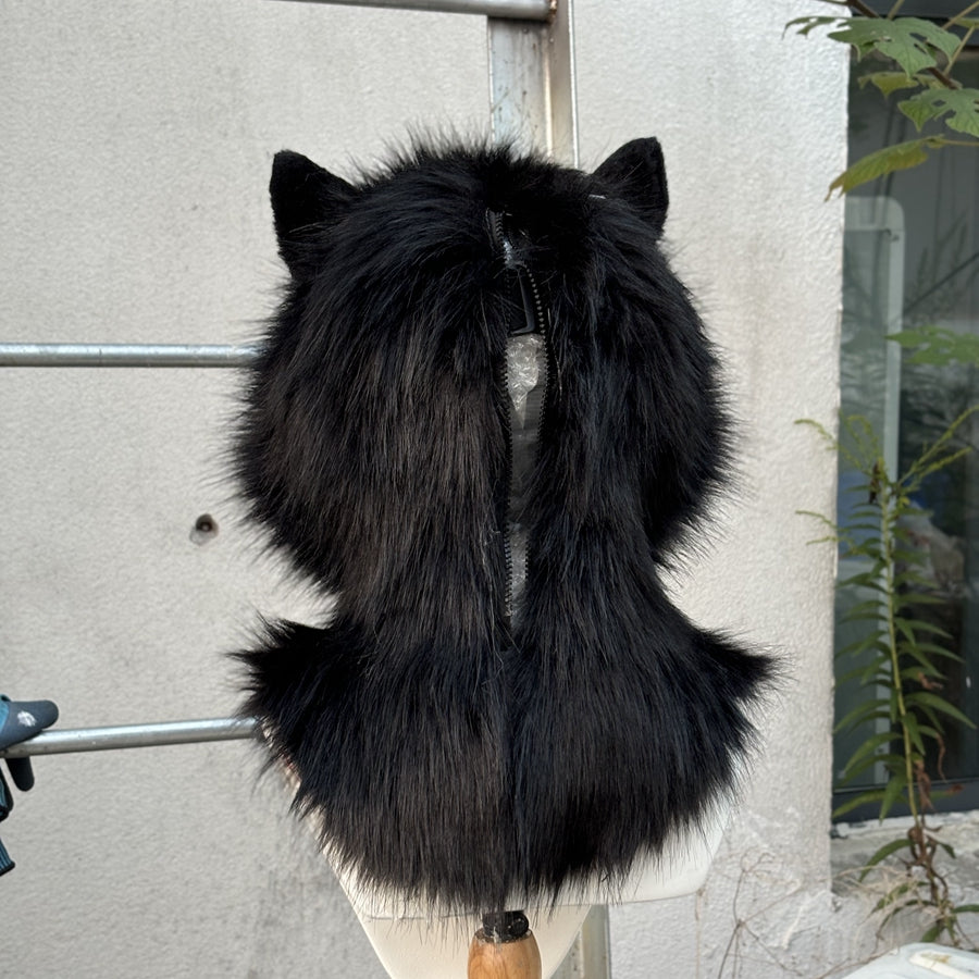 [Stock]Movable Jaw Black Wolf Head Realistic Fursuit Headpiece Cosplay Mask Halloween Costumes