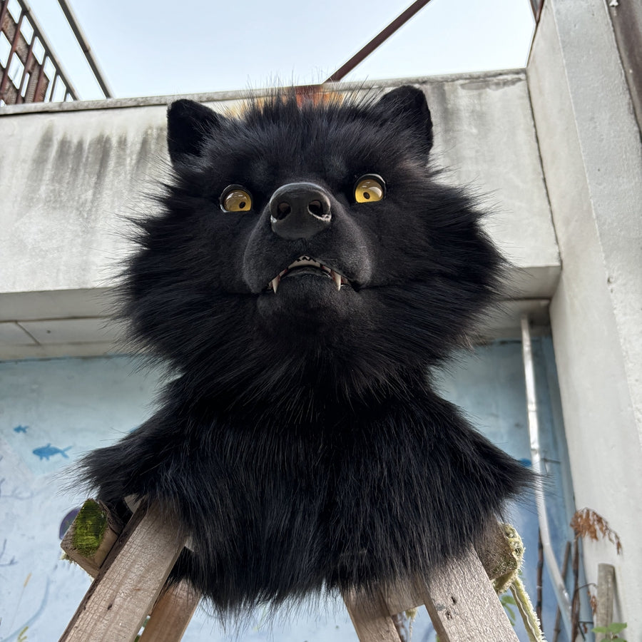 [Stock]Movable Jaw Black Wolf Head Realistic Fursuit Headpiece Cosplay Mask Halloween Costumes