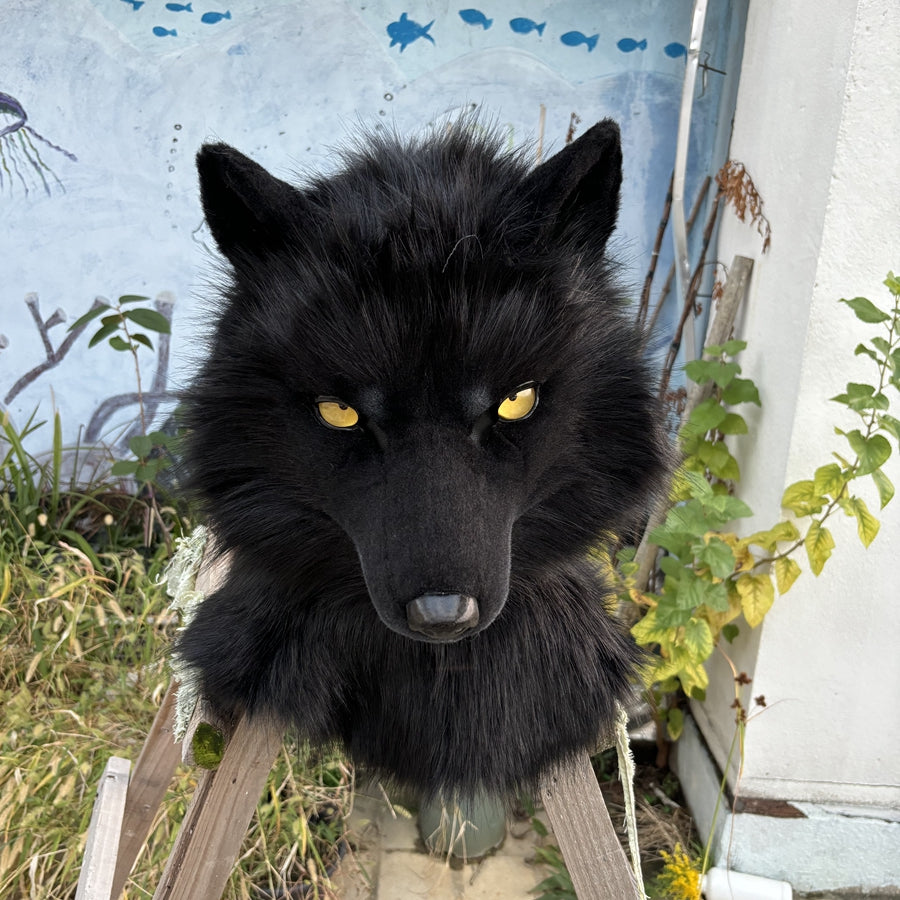[Stock]Movable Jaw Black Wolf Head Realistic Fursuit Headpiece Cosplay Mask Halloween Costumes