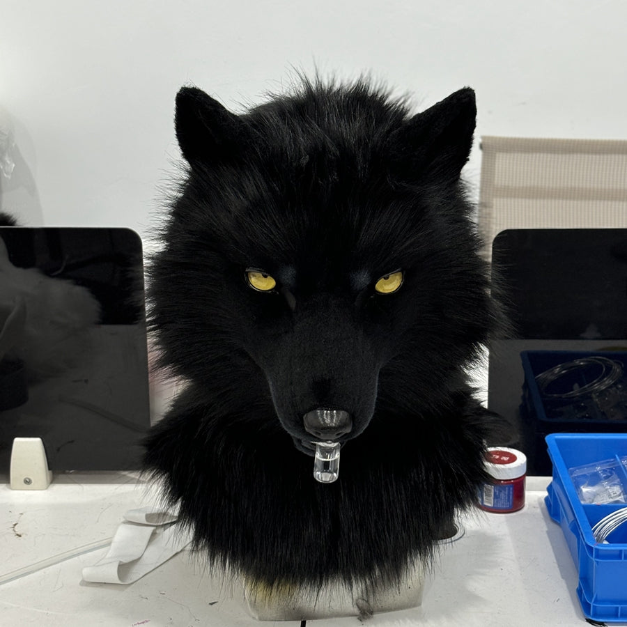 [Stock]Movable Jaw Black Wolf Head Realistic Fursuit Headpiece Cosplay Mask Halloween Costumes