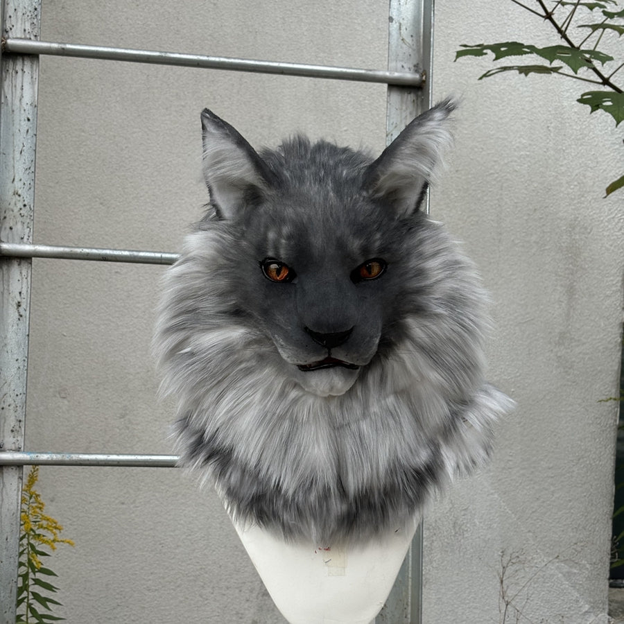 [Stock]Movable Jaw Smoke Maine Coon Head Realistic Fursuit Headpiece Cosplay Cat Mask Halloween Costumes
