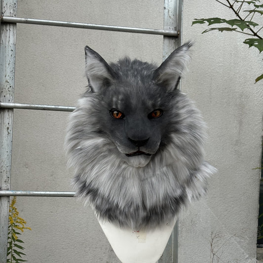 [Stock]Movable Jaw Smoke Maine Coon Head Realistic Fursuit Headpiece Cosplay Cat Mask Halloween Costumes