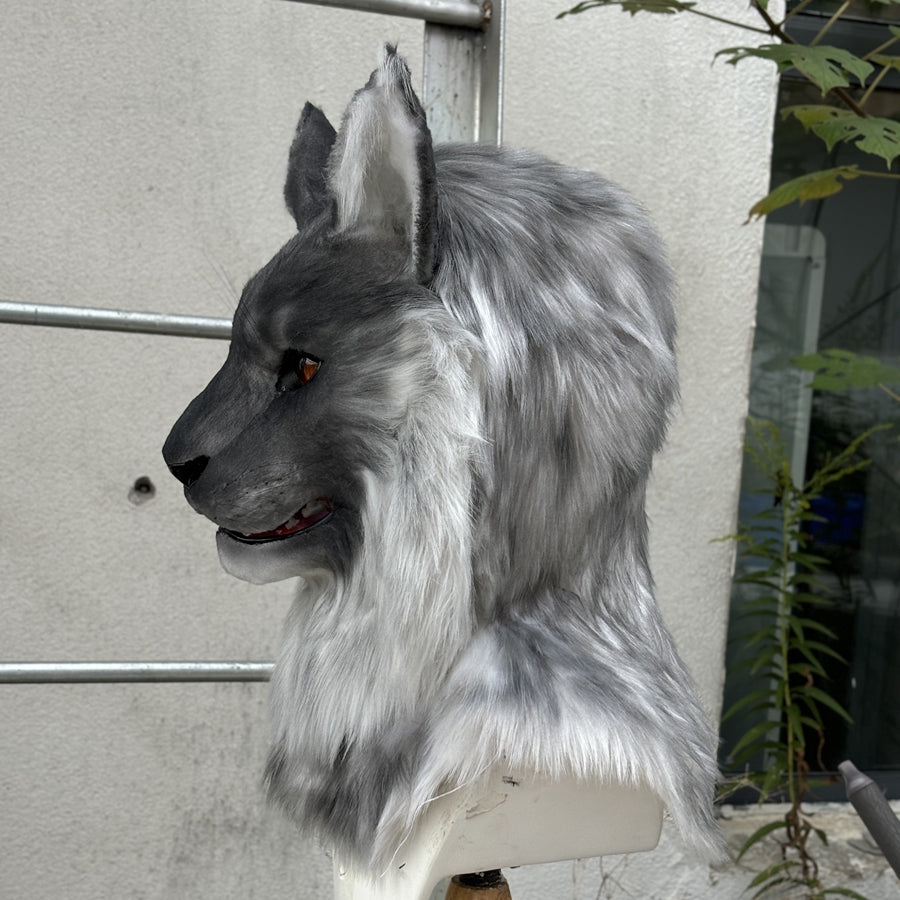 [Stock]Movable Jaw Smoke Maine Coon Head Realistic Fursuit Headpiece Cosplay Cat Mask Halloween Costumes