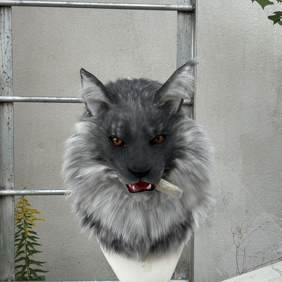 [Stock]Movable Jaw Smoke Maine Coon Head Realistic Fursuit Headpiece Cosplay Cat Mask Halloween Costumes