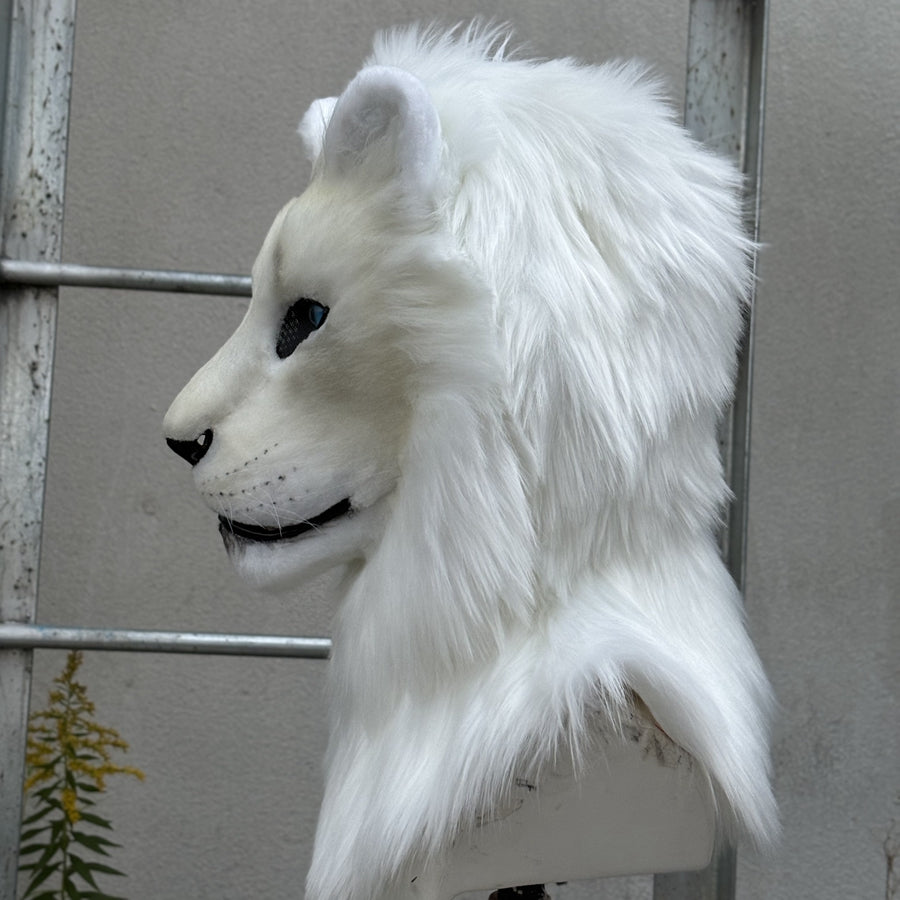 [In Stock]Realistic fursuit albino lion movable jaw headpiece halloween beast mask cosplay costumes furry accessories