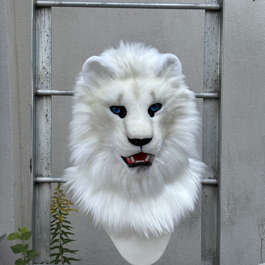 [In Stock]Realistic fursuit albino lion movable jaw headpiece halloween beast mask cosplay costumes furry accessories