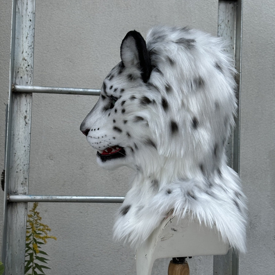 [Stock]Movable Jaw Snow Leopard Head Realistic Fursuit Headpiece Cosplay Cat Mask Halloween Costumes
