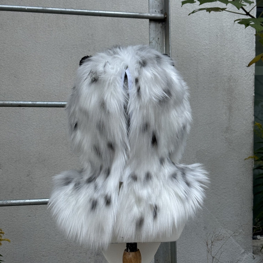 [Stock]Movable Jaw Snow Leopard Head Realistic Fursuit Headpiece Cosplay Cat Mask Halloween Costumes