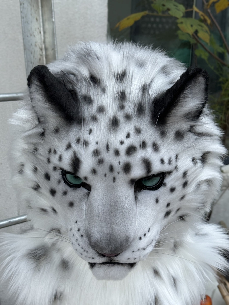 [Stock]Movable Jaw Snow Leopard Head Realistic Fursuit Headpiece Cosplay Cat Mask Halloween Costumes