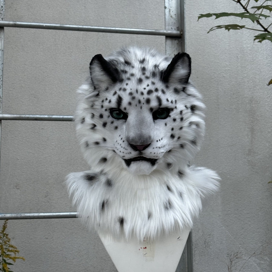 [Stock]Movable Jaw Snow Leopard Head Realistic Fursuit Headpiece Cosplay Cat Mask Halloween Costumes