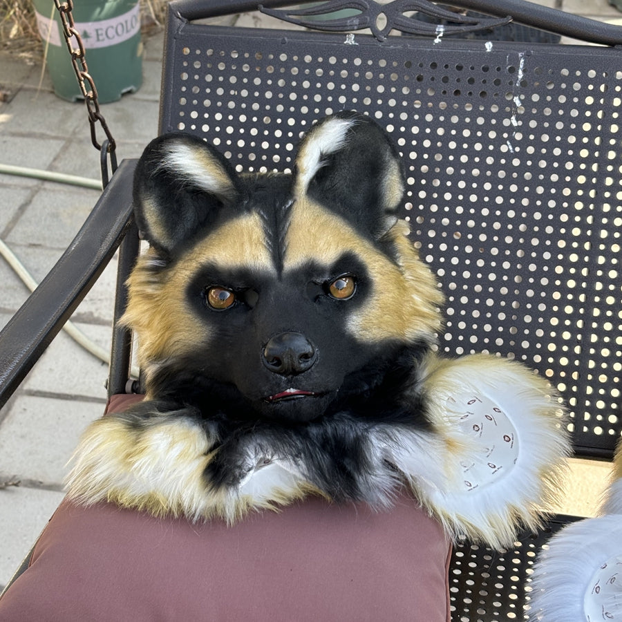 [Stock]Realistic fursuit head african wild dog movable jaw halloween mask cosplay costumes furry accessories