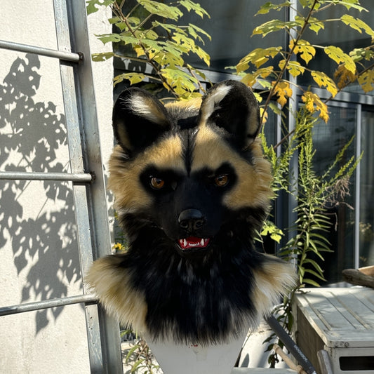 [Stock]Realistic fursuit head african wild dog movable jaw halloween mask cosplay costumes furry accessories