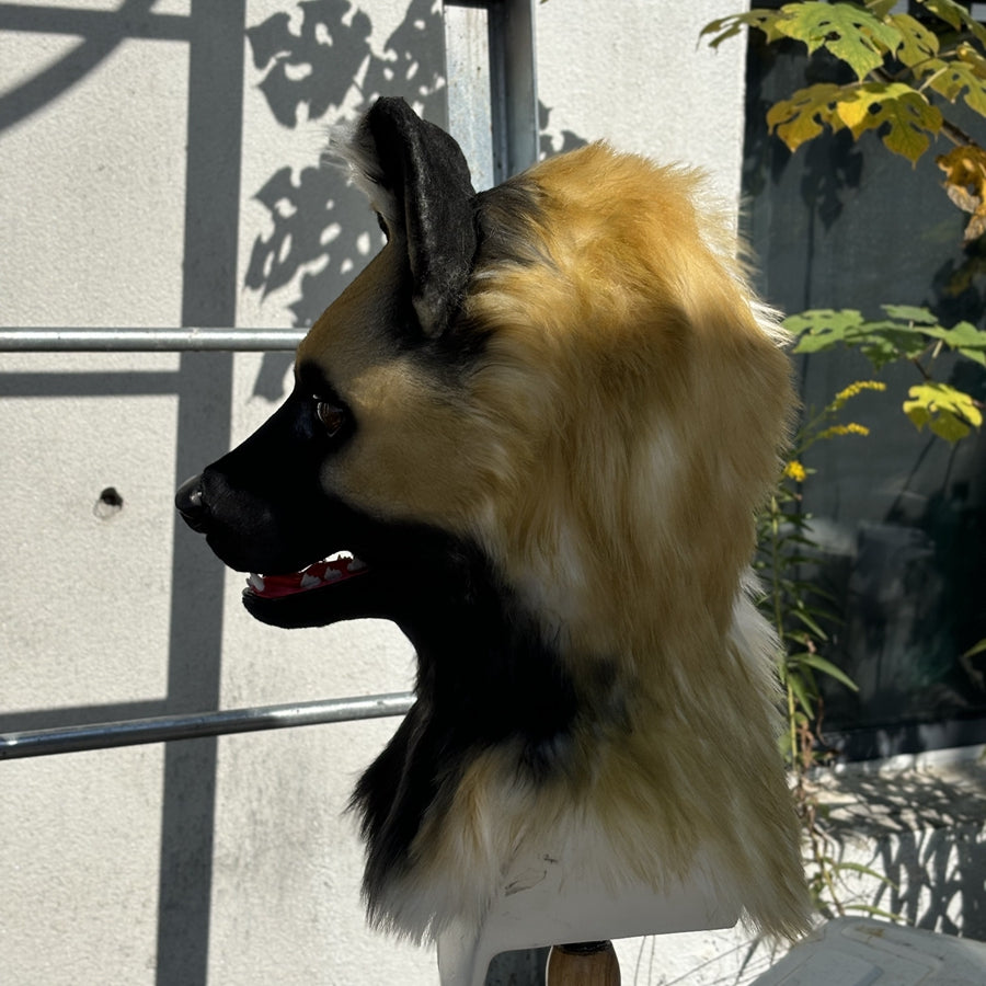 [Stock]Realistic fursuit head african wild dog movable jaw halloween mask cosplay costumes furry accessories