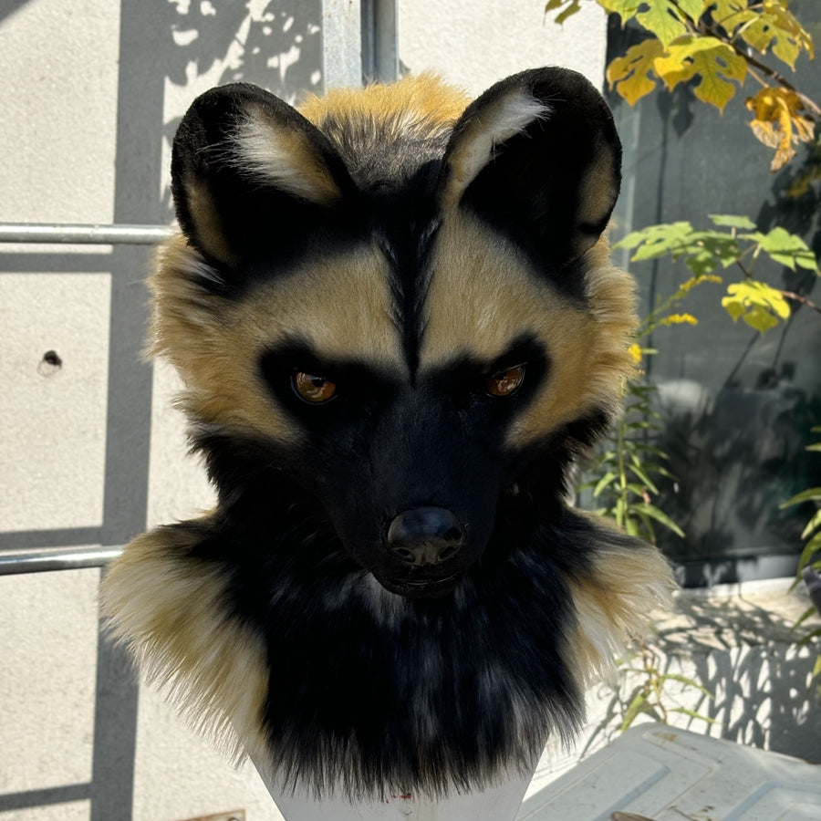 [Stock]Realistic fursuit head african wild dog movable jaw halloween mask cosplay costumes furry accessories