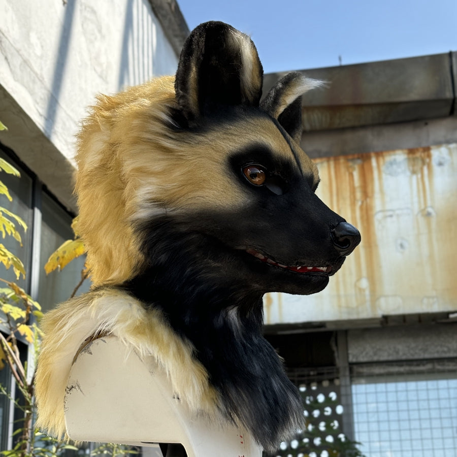 [Stock]Realistic fursuit head african wild dog movable jaw halloween mask cosplay costumes furry accessories
