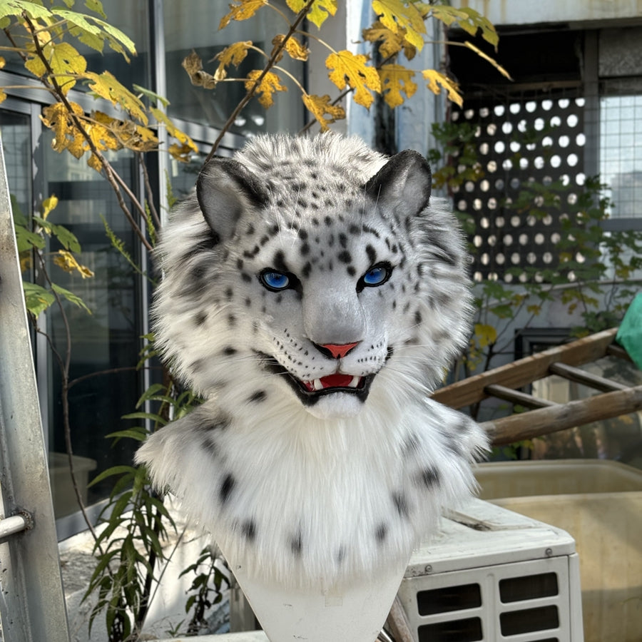 [Premade]Movable Jaw Snow Leopard Head Realistic Fursuit Headpiece Cosplay Cat Mask Halloween Costumes