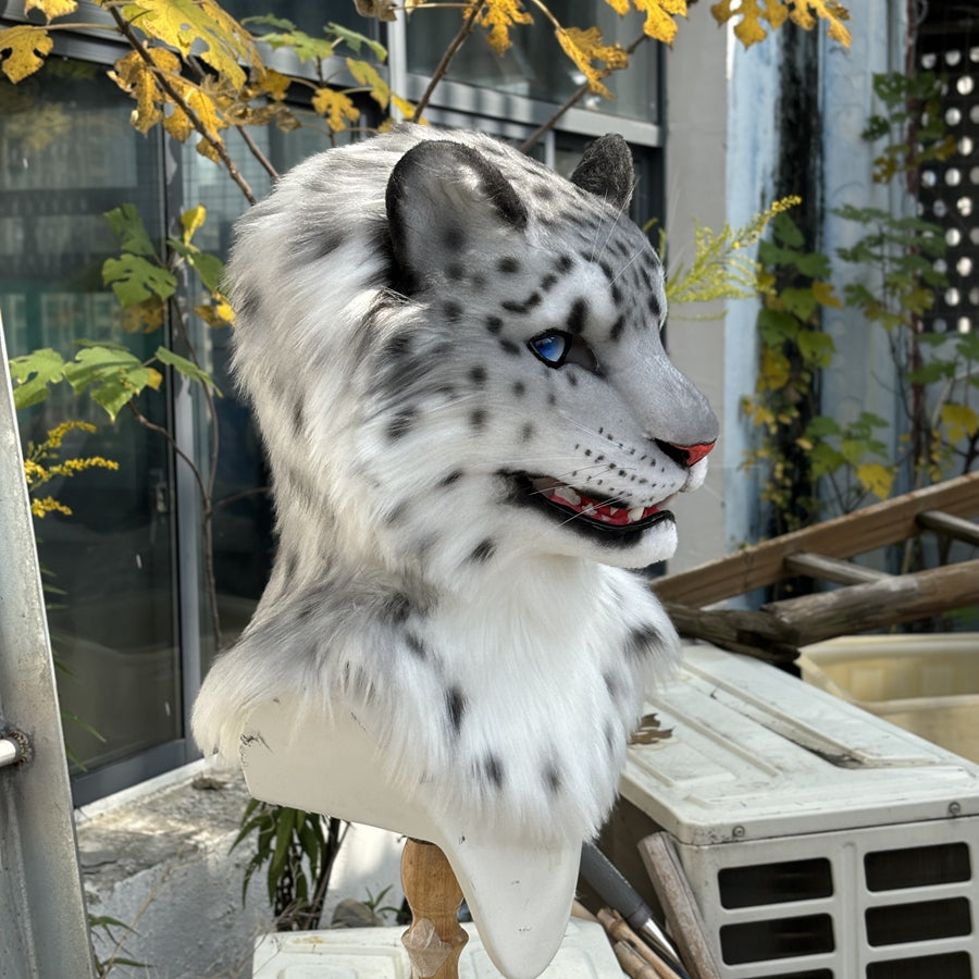 [Premade]Movable Jaw Snow Leopard Head Realistic Fursuit Headpiece Cosplay Cat Mask Halloween Costumes