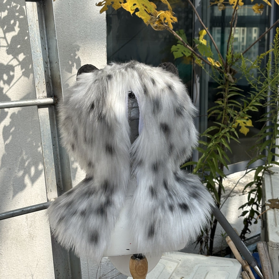 [Premade]Movable Jaw Snow Leopard Head Realistic Fursuit Headpiece Cosplay Cat Mask Halloween Costumes