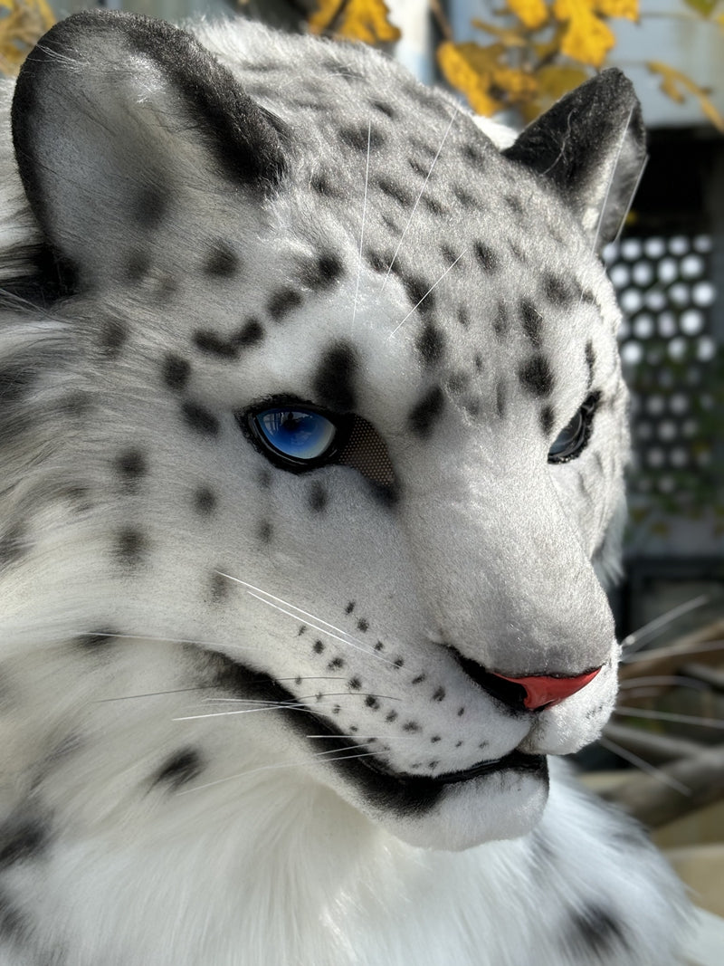 [Premade]Movable Jaw Snow Leopard Head Realistic Fursuit Headpiece Cosplay Cat Mask Halloween Costumes