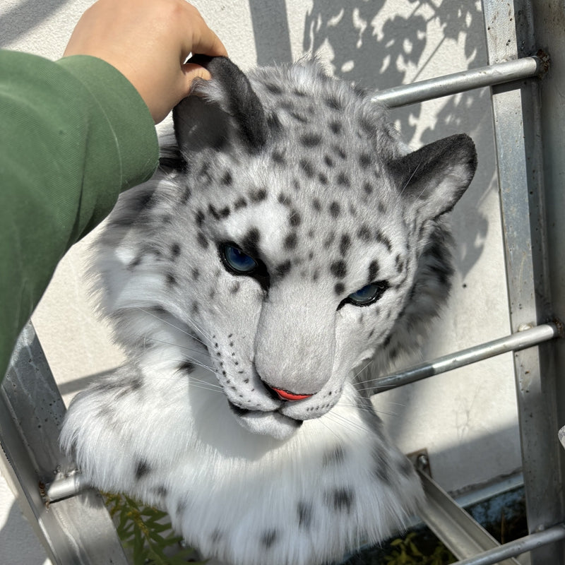 [Premade]Movable Jaw Snow Leopard Head Realistic Fursuit Headpiece Cosplay Cat Mask Halloween Costumes