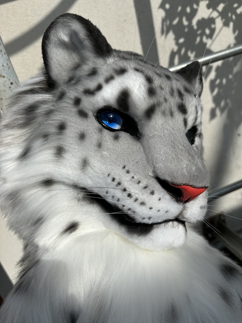 [Premade]Movable Jaw Snow Leopard Head Realistic Fursuit Headpiece Cosplay Cat Mask Halloween Costumes
