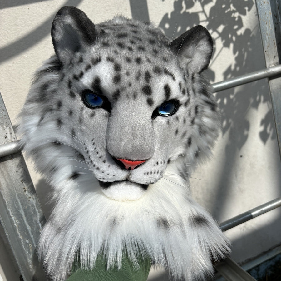[Premade]Movable Jaw Snow Leopard Head Realistic Fursuit Headpiece Cosplay Cat Mask Halloween Costumes