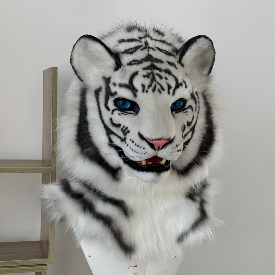 [Stock]Movable Jaw White Tiger Realistic Fursuit Head Cosplay Mask Halloween Furry Costumes