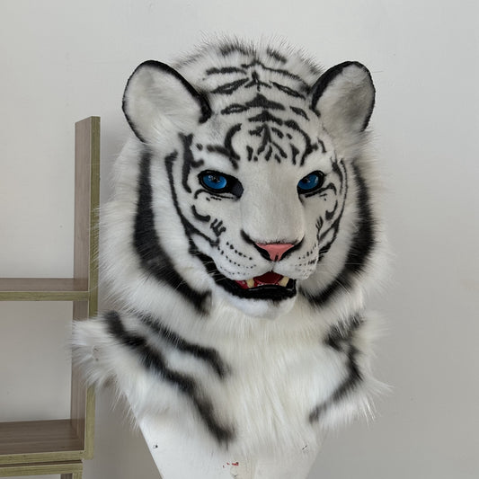 [Stock]Movable Jaw White Tiger Realistic Fursuit Head Cosplay Mask Halloween Furry Costumes