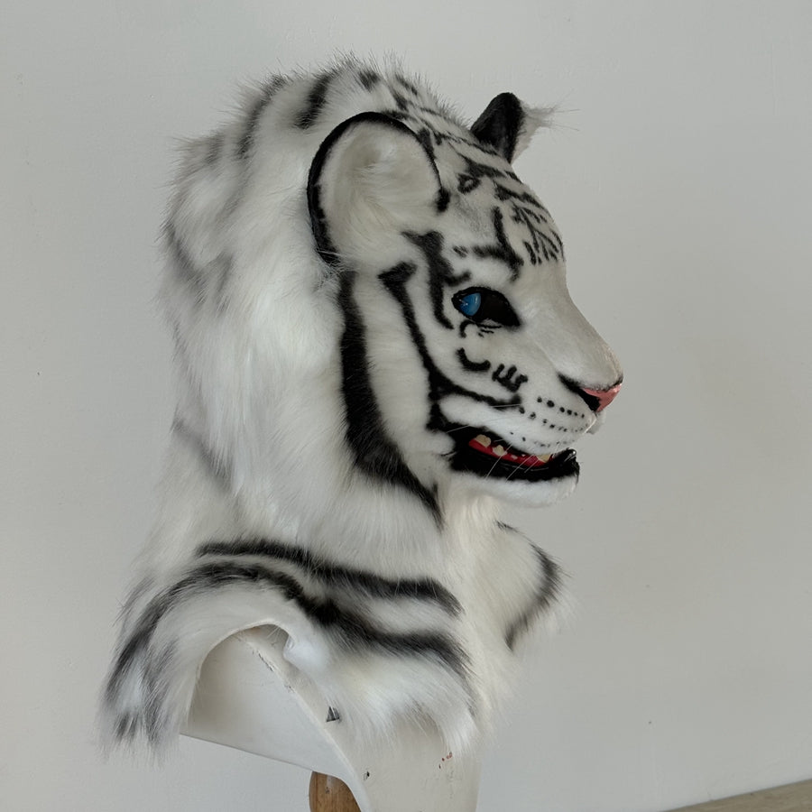[Stock]Movable Jaw White Tiger Realistic Fursuit Head Cosplay Mask Halloween Furry Costumes