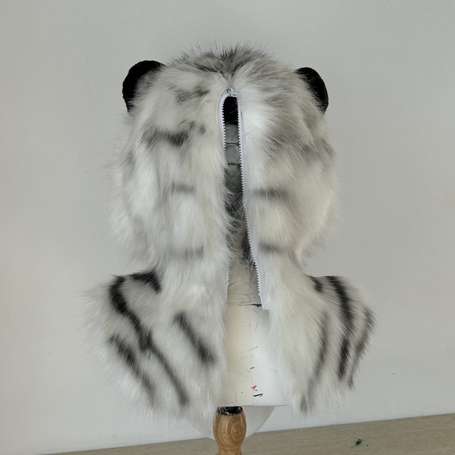 [Stock]Movable Jaw White Tiger Realistic Fursuit Head Cosplay Mask Halloween Furry Costumes