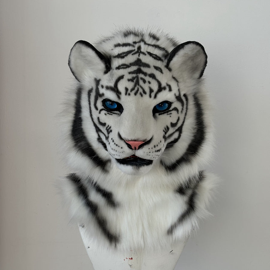 [Stock]Movable Jaw White Tiger Realistic Fursuit Head Cosplay Mask Halloween Furry Costumes