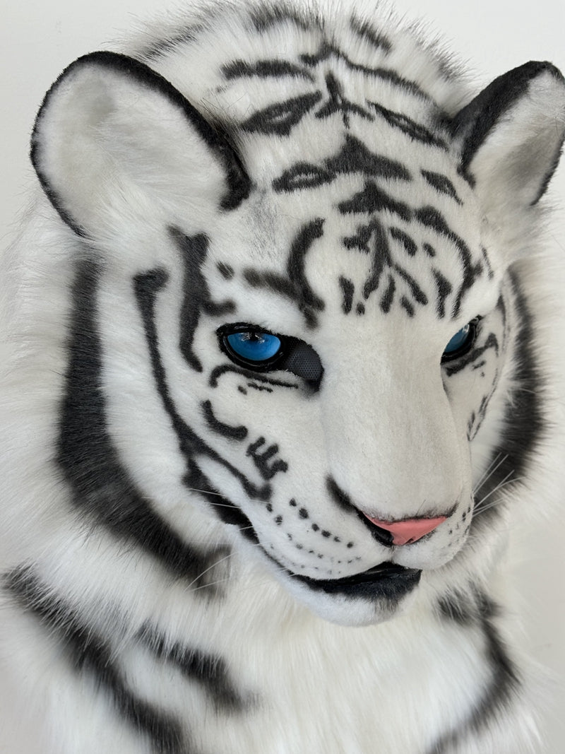 [Stock]Movable Jaw White Tiger Realistic Fursuit Head Cosplay Mask Halloween Furry Costumes