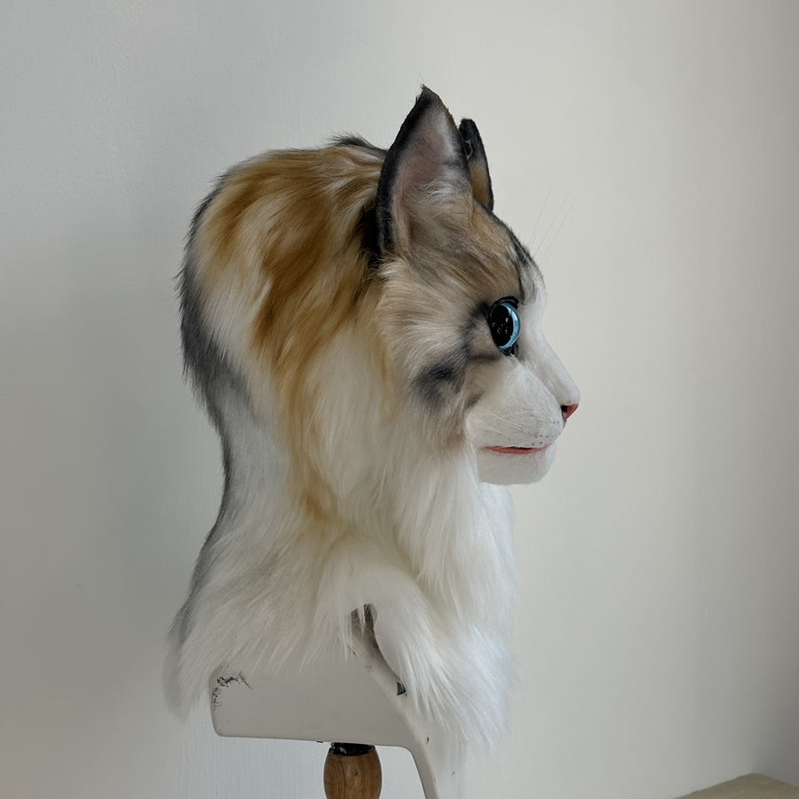 [Stock]Realistic fursuit head calico cat movable jaw headpiece halloween mask cosplay costumes furry accessories