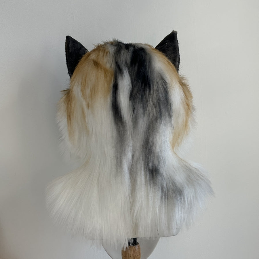 [Stock]Realistic fursuit head calico cat movable jaw headpiece halloween mask cosplay costumes furry accessories
