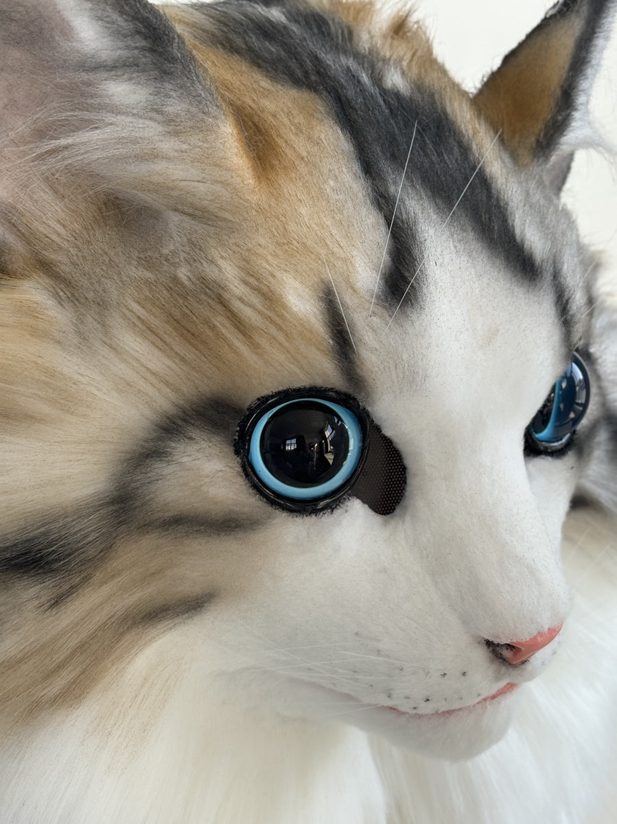 [Stock]Realistic fursuit head calico cat movable jaw headpiece halloween mask cosplay costumes furry accessories