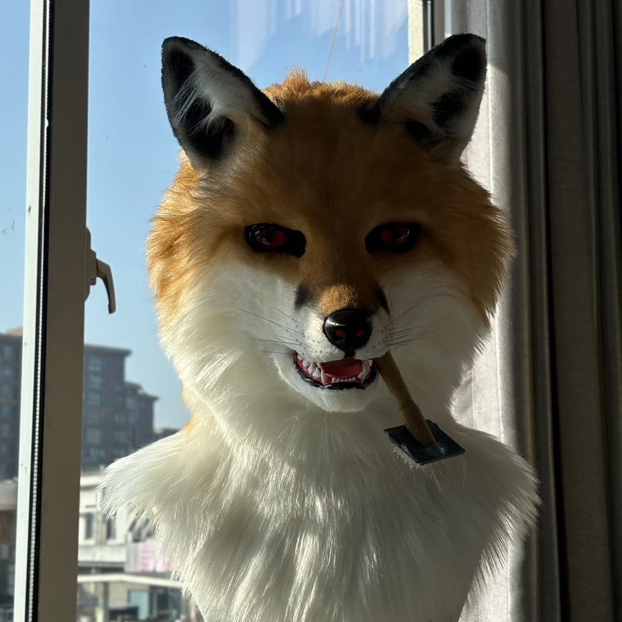 [Stock]Stock red fox realistic fursuit headpiece movable jaw halloween costumes furry cosplay mask