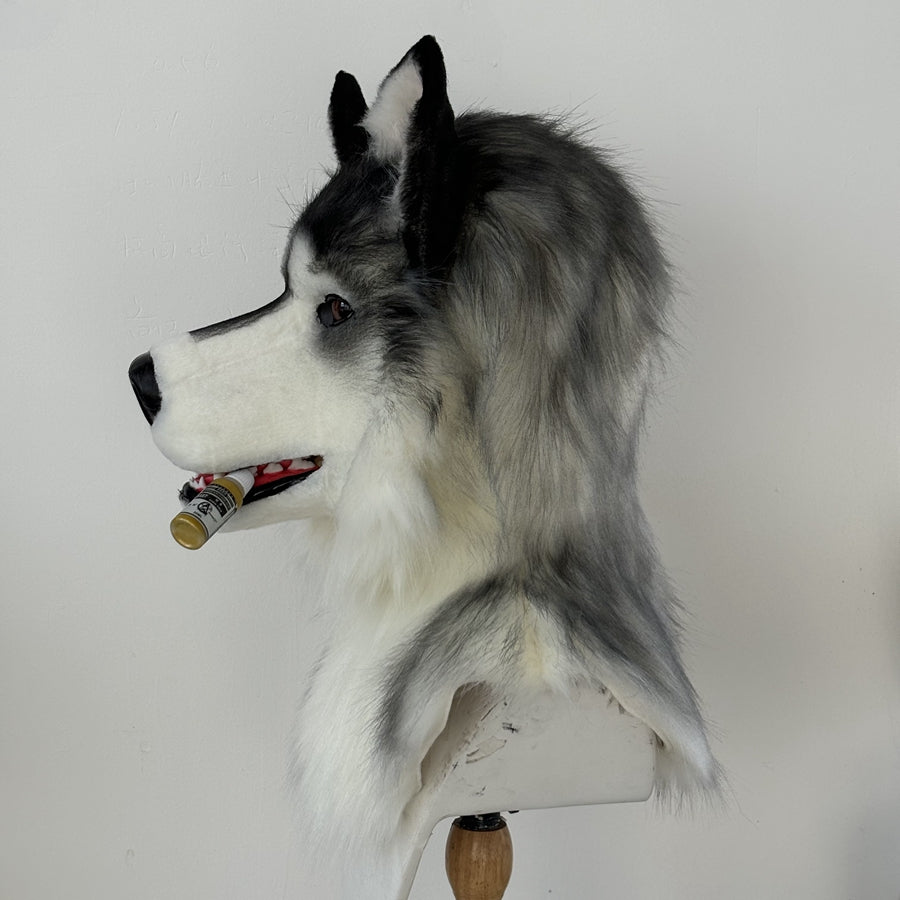 [Stock]Movable Jaw Alaskan Malamute Realistic Fursuit Head Dog Cosplay Mask Halloween Costumes