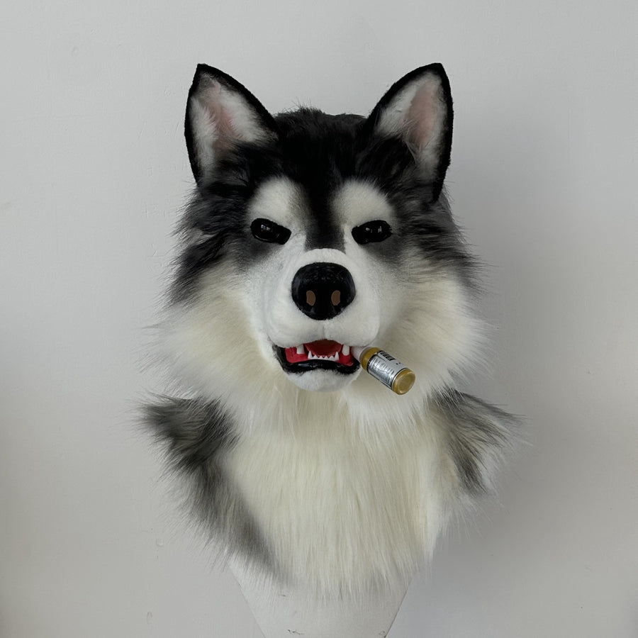 [Stock]Movable Jaw Alaskan Malamute Realistic Fursuit Head Dog Cosplay Mask Halloween Costumes