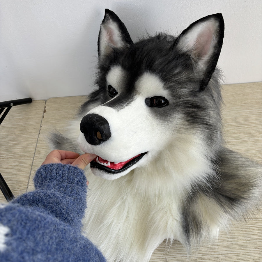 [Stock]Movable Jaw Alaskan Malamute Realistic Fursuit Head Dog Cosplay Mask Halloween Costumes