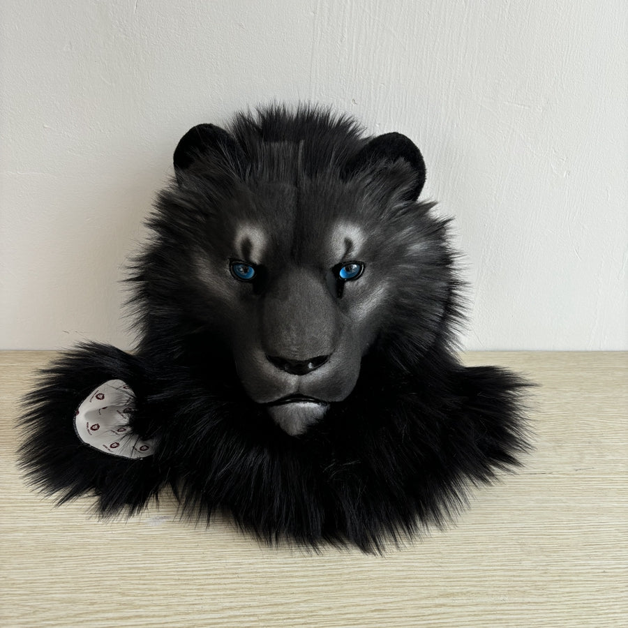 [Stock]Movable Jaw Black Lion Head Realistic Fursuit Furry Headpiece Cosplay Beast Mask Halloween Costumes