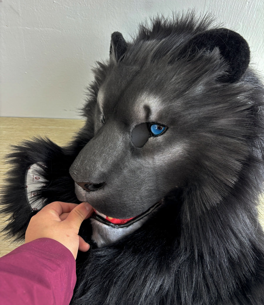 [Stock]Movable Jaw Black Lion Head Realistic Fursuit Furry Headpiece Cosplay Beast Mask Halloween Costumes