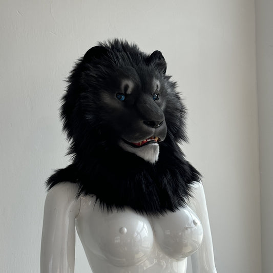 [Stock]Movable Jaw Black Lion Head Realistic Fursuit Furry Headpiece Cosplay Beast Mask Halloween Costumes