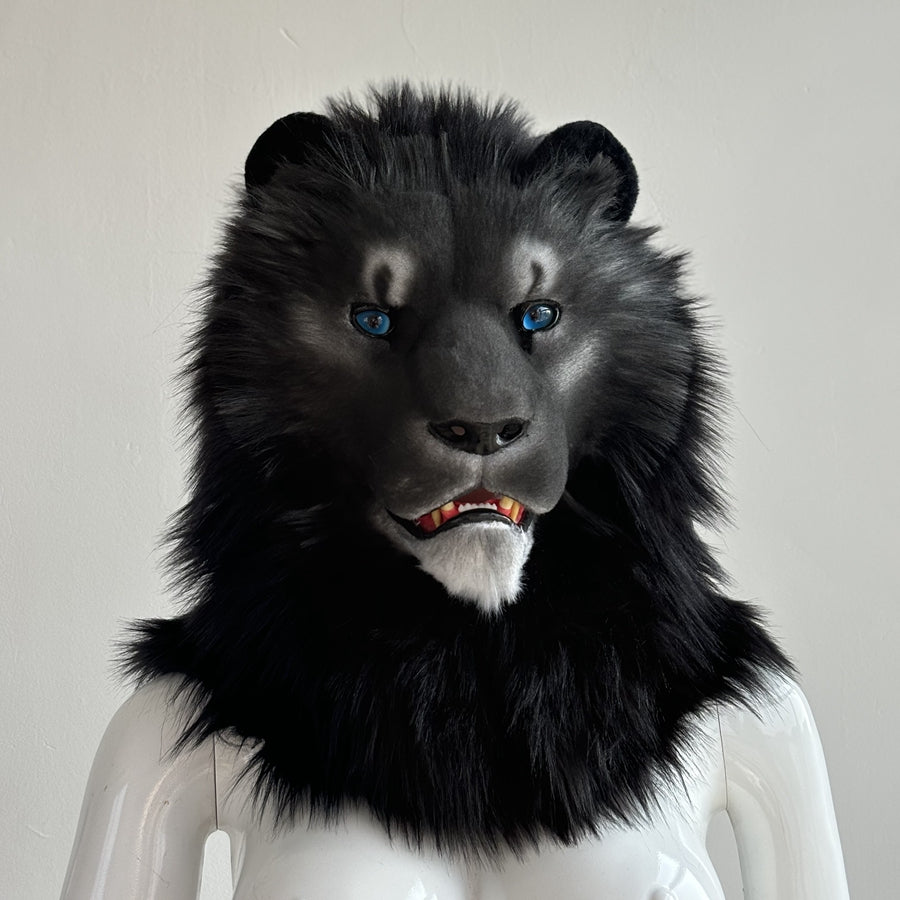 [Stock]Movable Jaw Black Lion Head Realistic Fursuit Furry Headpiece Cosplay Beast Mask Halloween Costumes