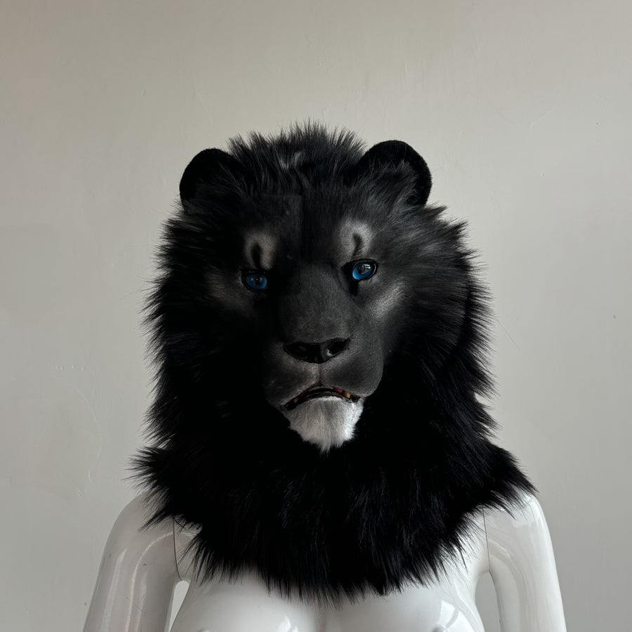 [Stock]Movable Jaw Black Lion Head Realistic Fursuit Furry Headpiece Cosplay Beast Mask Halloween Costumes