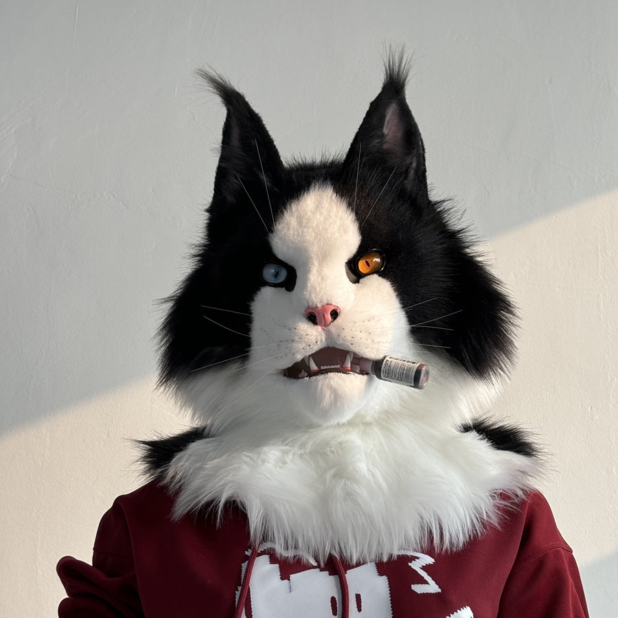 [Stock]Maine Coon Movable Jaw Realistic Cat Fursuit Head Cosplay Headpiece Halloween Furry Costumes
