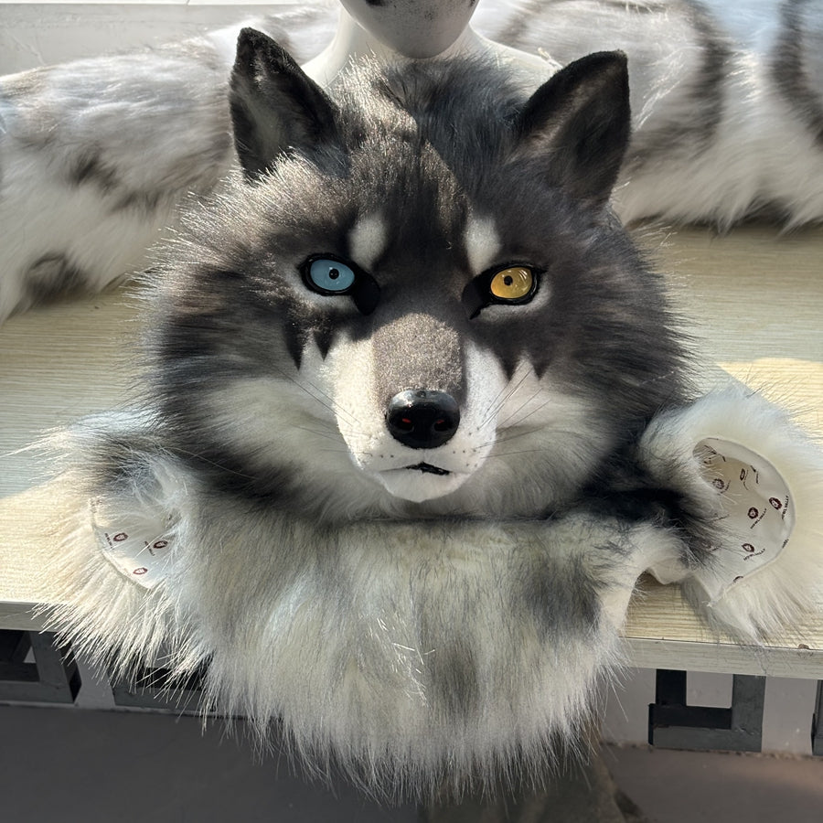[Stock]Realistic Wolf Fursuit Head, Movable Jaw Beast Mask Halloween Cosplay Furry Costumes