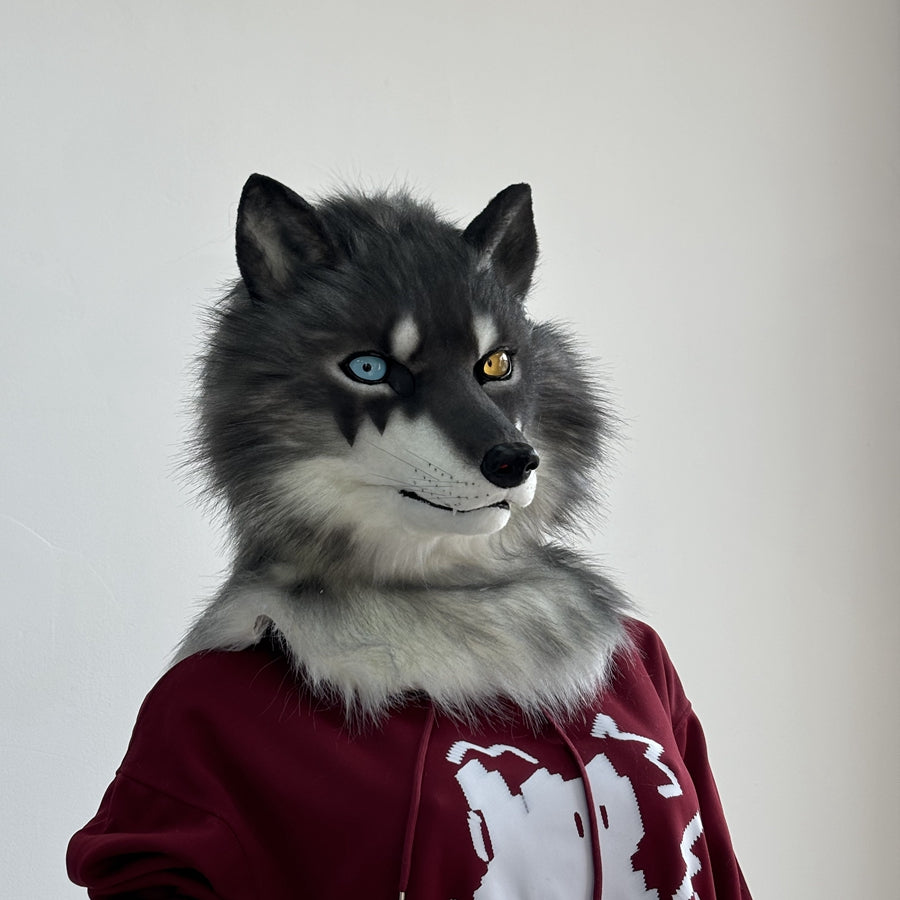 [Stock]Realistic Wolf Fursuit Head, Movable Jaw Beast Mask Halloween Cosplay Furry Costumes