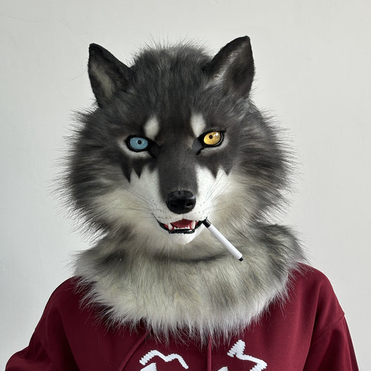 [Stock]Realistic Wolf Fursuit Head, Movable Jaw Beast Mask Halloween Cosplay Furry Costumes