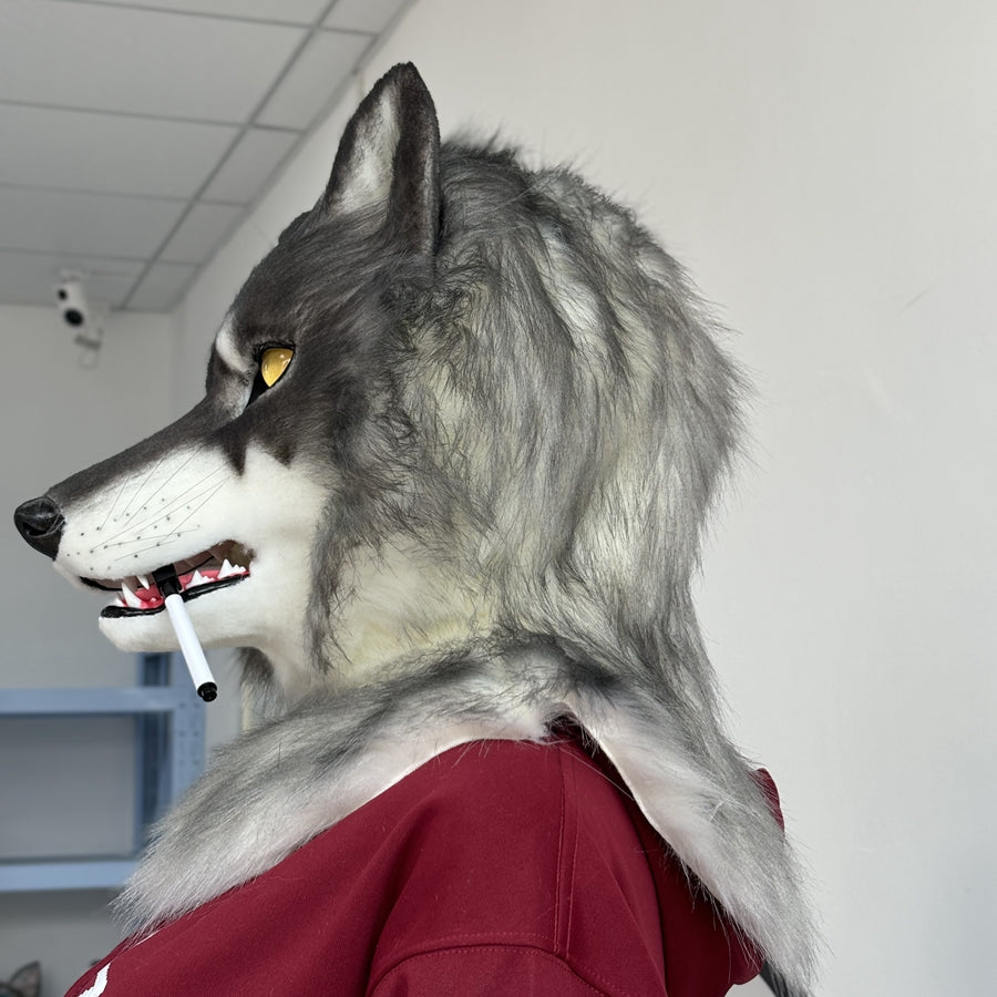 [Stock]Realistic Wolf Fursuit Head, Movable Jaw Beast Mask Halloween Cosplay Furry Costumes